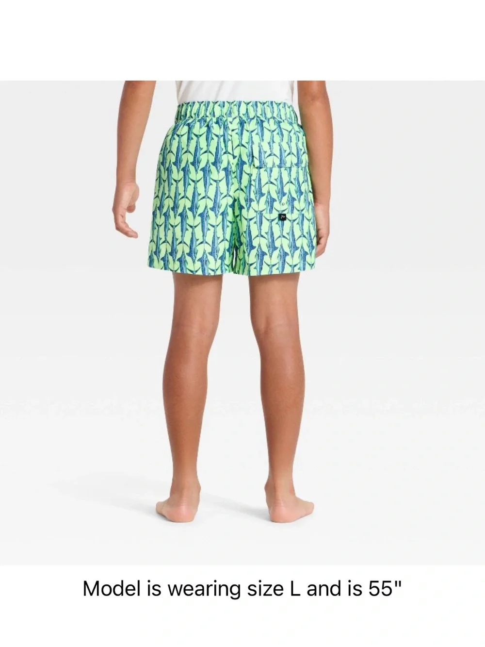 Boys Swim Shorts in Lime Green & Navy Fish Print- Medium 8